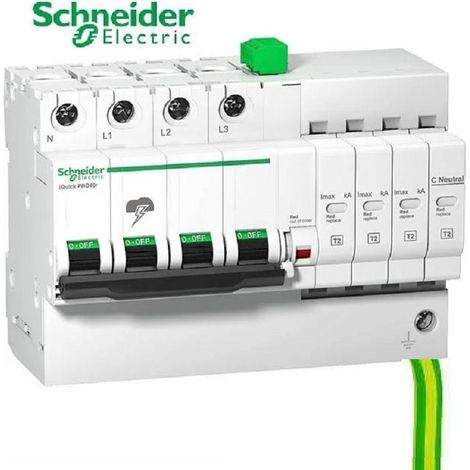 Schneider Electric – A9L16297 – Parafoudre triphasé + neutre type 2 – 20kA courant max de décharge – Indicateur d'état intégré – Pour tableau électrique