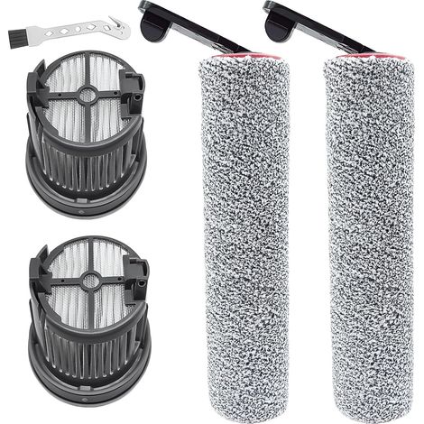 Brosse à rouleau + filtre d'accessoires pour Dreame H14 Pro, H14, H14 Dual aspirateur sec et humide pièces de rechange, 2 rouleaux de brosse + 2 filtres