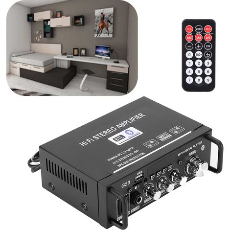 Prise standard européenne 220V, Bluetooth intégré, amplificateur numérique intelligent USB/SD/FM avec télécommande G20 (télécommande livrée avec pile intégrée). (1/5)
