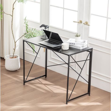 Bureau pliable noir 99 x 50 x 75 cm en MDF et métal, pour petits espaces, REDOM (1/5)