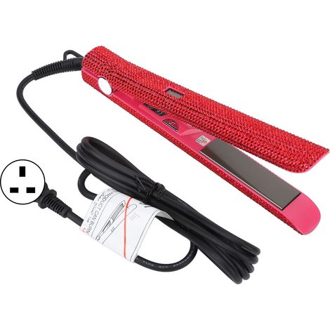 Lisseur professionnel rouge titane, fer à friser et lisser à rhinestones, plaque large pour cheveux, prise UK 220V. (1/5)