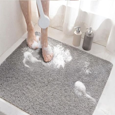 Tapis de Douche Antiderapant, 60x60cm Tapis de Baignoire Antidérapant avec Drain, Doux PVC Luffa Tapis de Bain pour Salle de Bain, Séchage Rapide, Gris (1/5)