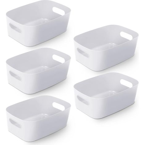 Set mit 5 weißen Aufbewahrungskörben, tragbare Aufbewahrungsboxen zur Aufbewahrung und Organisation zu Hause, in der Küche und im Büro (1/4)