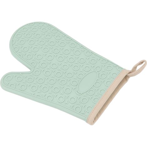 Gant de cuisine en silicone vert, résistant aux hautes températures, imperméable et antidérapant, avec doublure en coton. (1/5)