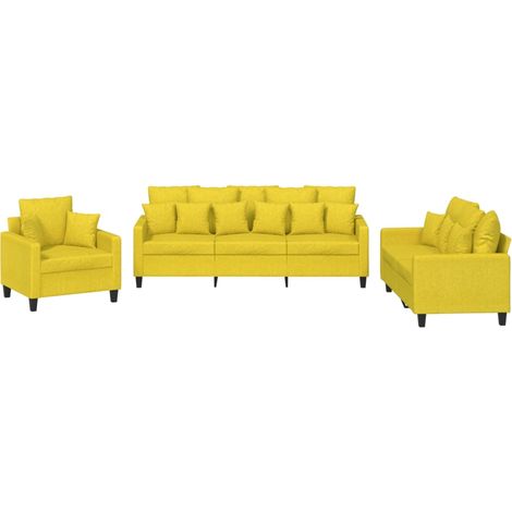 Maison Exclusive - Set di Divani 3 pz con Cuscini Giallo Chiaro in Tessuto (1/5)