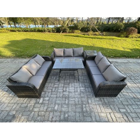 Fimous 9-Sitzer Polyrattan Gartenmöbel Set mit Rechteckiger Esstisch Beistelltisch Polyrattan Garten Sofa im Freien Set (1/5)
