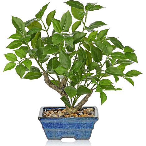 Kunstpflanze Ficus 39cm Topf Fensterbank Wohnzimmer Blau Grün (1/5)