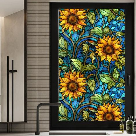 Film adhésif pour vitres Tournesol – Film d'intimité compatible avec les portes de salle de bain et de douche (45 x 100 cm), résistant aux UV et à la chaleur, effet verre texturé (1/5)