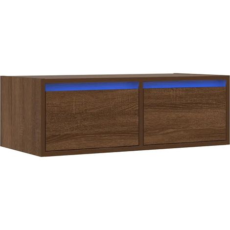 Mueble de TV mural con luces LED y espacio de almacenamiento 75 x 35 x 25 cm estilo moderno madera de ingeniería marrón 020051324 (1/5)