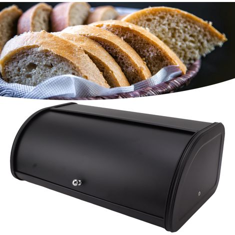Boîte à pain de comptoir noire givrée, conserve la fraîcheur du pain, boîte de rangement en fer pour gâteaux et pâtisseries (1/5)