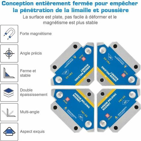 4PCS Aimant Soudure avec Force de Maintien 13kg/28LB Equerre de Soudage pour Angle de Positionneur Magnétique 45 ° 90 ° 135° Equerre Aimanté pour Soudure Outils de Localisation Auxiliaires (1/3)