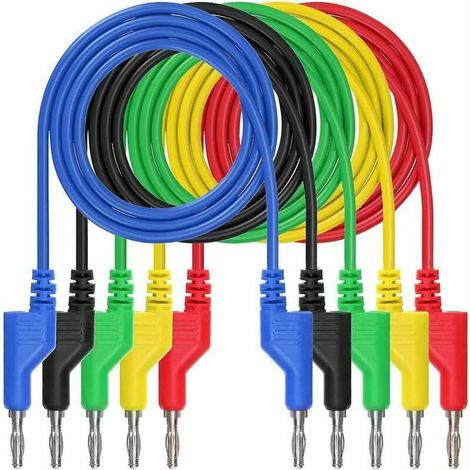 Cordons d'essai pour Fiche Banane de 4 mm Test Câble Kit de Ligne d’essai pour Ampèremètres Multimètres Ohmmètres Tests de Batterie Tests de CircuitsTests de Tension(5 Pcs 1m)Lefou (1/5)