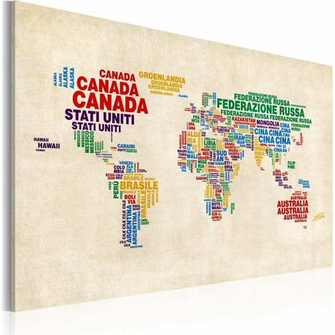 Tableau carte du monde italienne en couleurs vives - 90 x 60 cm (1/4)