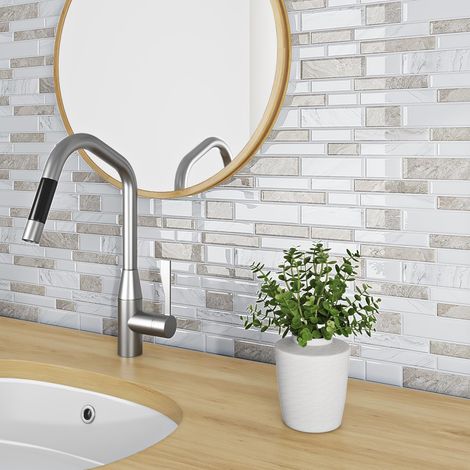 Carrelage Adhesif Mural Salle de Bain Marbre Blanc Beige 3D Dalle PVC Adhesive Murale 30x30 16 Pièces Crédence Adhésive Cuisine Résistant à la Chaleur Murale Carreaux Adhesif Cuisine Clair (1/5)