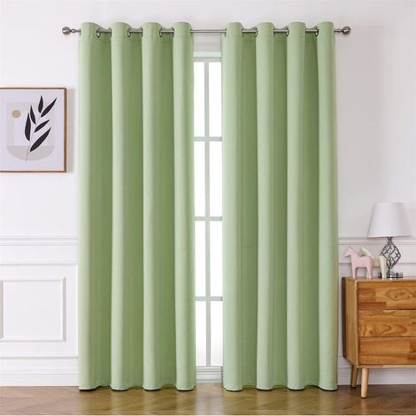 Rideaux de cuisine vert clair (2 panneaux), isolants thermiques et anti-chaleur, triple tissage, rideaux à œillets pour bloquer la lumière, décoration d'intérieur. (1/5)