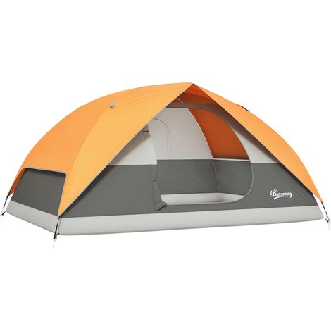 Tienda de campaña domo para 3 personas – Impermeable 3000 mm, puerto de carga, bolsillos, gancho para linterna – Naranja y gris