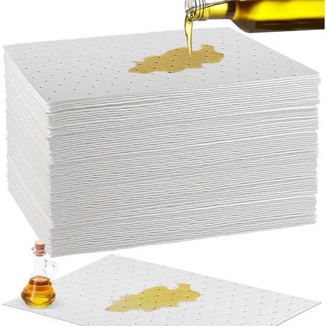 50er-Pack Ölsaugtücher, universelle Ölauffangmatte, 25 x 33 cm Ölsaugtuch, stark ölabsorbierende Tücher, Ölpads, Ölabsorptionskissen für Haushalt, Küche, Garage, Keller, Weiß (1/5)