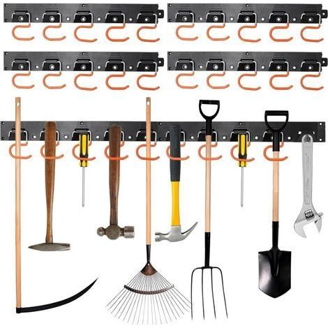 Anbringbare Aufbewahrungshaken – Garagenorganizer mit 4 x 41 cm ABS-Schienen – 20 verzinkte Stahlhaken – Tragkraft bis zu 7 kg (1/5)