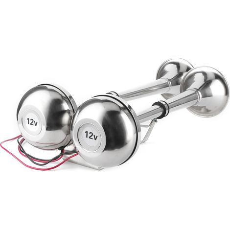 Klaxon électrique double trompette 125 dB 12 V, petit format, en acier inoxydable, qualité marine, 380 Hz, pour bateau (1/5)