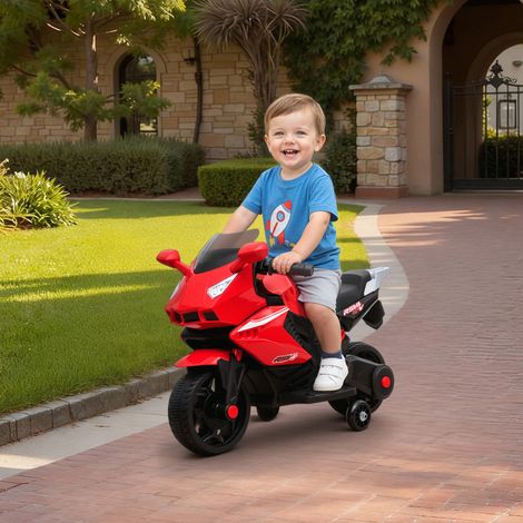 Motocicleta eléctrica AIYAPLAY para niños, con bocina, faro delantero, función de música, 2,5 km/h, color rojo. (1/5)