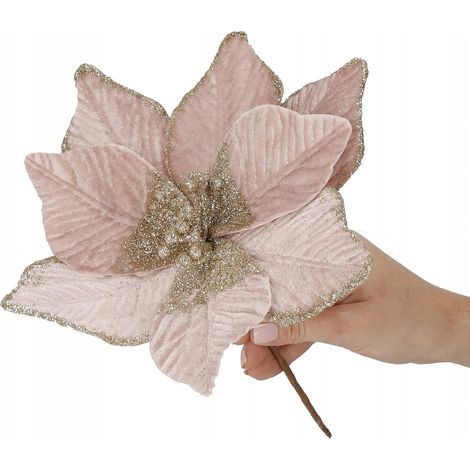 STELLA DI BETLEMME DECORAZIONE NATALIZIA ROSA POINSETTIA GLITTER 25CM FESTE  