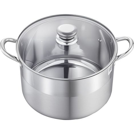 Marmite en acier inoxydable 11,4 L avec couvercle en verre, sans PFOA ni PFAS, compatible gaz, induction et électrique, idéale pour soupes, ragoûts et pâtes. (1/5)