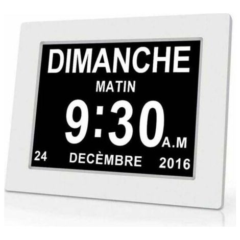 Horloge calendrier numérique 7 pouces avec date et heure – Horloge Alzheimer pour parents, rappel de médicaments – Blanc, 20,4x14,3x2,4 cm (1/4)