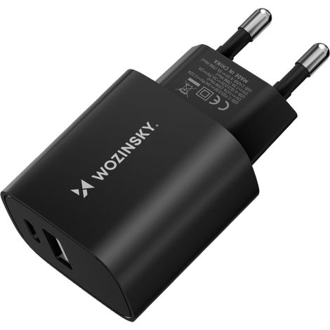 Chargeur mural noir 20 W USB-A/USB-C 100-240 V (1/5)