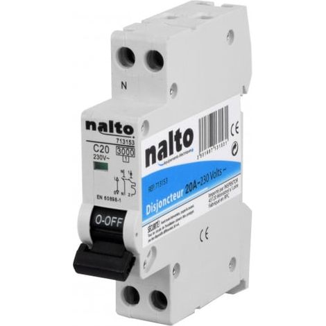 Disjoncteur unipolaire 20A – Courbe de déclenchement type C – Connexion à vis – 3kA pour protection électrique – Nalto (1/2)