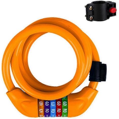 Antivol de vélo à combinaison, code à 5 chiffres réinitialisable, câble en acier de 120 cm, orange (1/4)