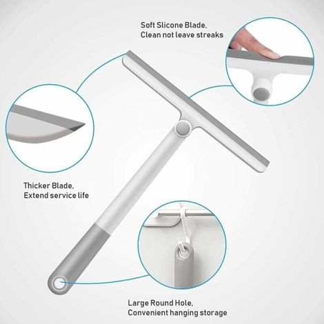 Raclette de douche, raclette en silicone polyvalente à poignée étendue rotative à 360 ° avec pour douche, salle de bain, miroir, nettoyage du verre, carrelage, fenêtres (gris) (1/3)