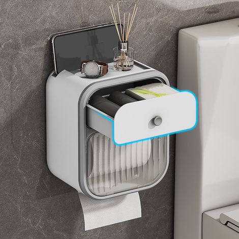 Support Mural pour Rouleau de Papier Toilette - Boîte à Mouchoirs Murale Sans Perçage - Pour Salle de Bain Cuisine Séjour - 22,5 x 19 x 13 cm - Gris - 1 Pièce (1/5)