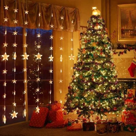Lichterkette mit Spiegeleffekt, 80 Sterne, 144 LEDs, verbindbarer Sternenvorhang, 2 m x 1,5 m mit 8 Modi, ferngesteuerte Lichterkette für Fenster, Weihnachtsbeleuchtung für die Fensterdekoration (1/4)