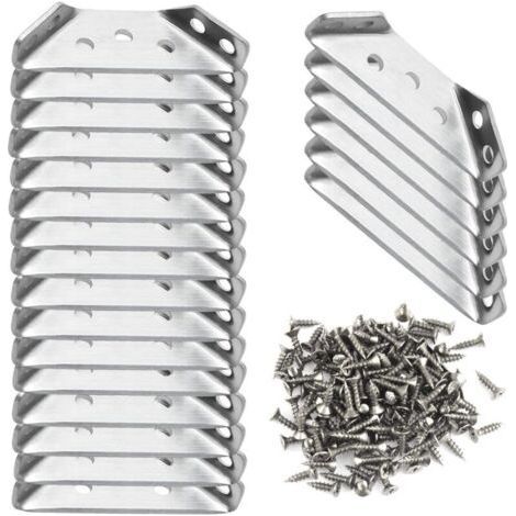 BUNTHAUS Équerre Fixation - 22 pièces, Équerre Fixation 61×22cm Angle Obtus + Vis Inox - Argent, Pour Meubles/Réparation (1/4)