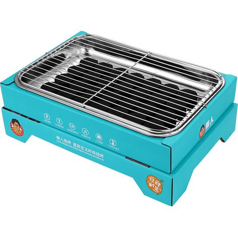 Grill à charbon jetable compact démontable acier inoxydable portable barbecue fumoir pour camping extérieur bleu clair (contenant 30 charbons) (1/5)