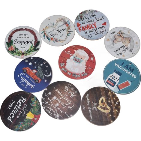 10 Stück runde, schöne Weihnachtsanhänger aus Holz mit Kordel und schönem Muster – ideal als Weihnachtsbaumschmuck oder Geschenk. (1/5)