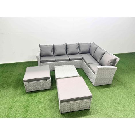 Fimous Garden Outdoor PE Rattan Furniture Set 8 Seater Rattan Garden Sofa Set with Square Coffee Table Light Grey Mixed (1/4)