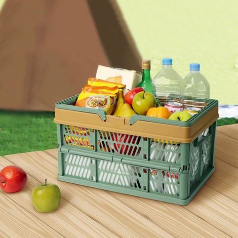 Panier Shopping Pliable 38x24x20cm Vert et Marron Portable avec Poignée pour Pique-nique Voyage Maison Cuisine (1/4)
