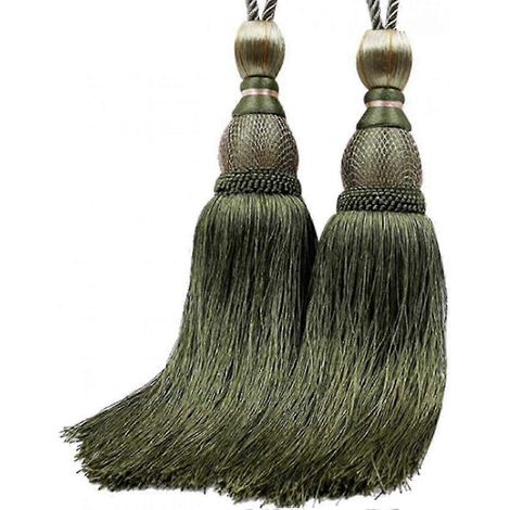 2 embrasses à pompons pour rideaux, attaches et pinces pour rideaux (vert armée) (1/5)
