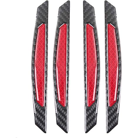 Lot de 4 autocollants de protection anti-rayures 3D super rouges réfléchissants noirs en véritable fibre de carbone pour portières de voiture (rouge)
