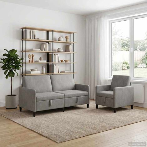 vidaXL Canapé avec rangement 2 pc Gris clair Polyester (1/5)