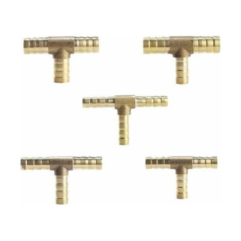 (12mm)5 Pieces Brass 3 Way Tee Way Fuel Hose Fitting for Compressed Air Gas Hose (1/4)