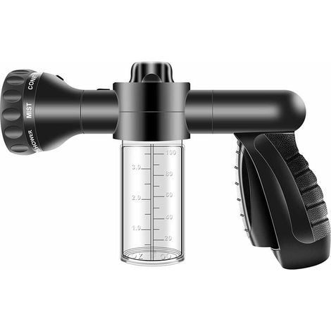 Pistolet pulvérisateur pour tuyau d'arrosage – Fixation pour tuyau d'arrosage haute pression avec réservoir pour savon/engrais Arroseur de lavage à jet à 8 modes,1 pc,Le noir-LIAIKI (1/4)