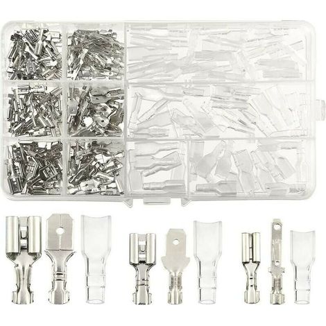 270 Pcs Cosse Electriques,Connecteur De Fil T-Connector, Mâle Femelle Spade Connecteurs De Fils Crimp Terminal Block Avec Isolant Sleeve 2,8 Mm 4,8 Mm 6,3 Mm (1/4)