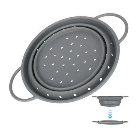 Passoire Pliable Silicone,Passoire pliable en silicone et plastique sans odeur,Passoire de cuisine compacte et pliable (Gris) (1/5)