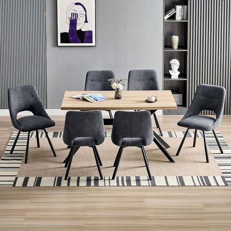 Ensemble table à manger - WAFTING - 140x80cm - 6 chaises - Chaises pivotantes 360° - Style scandinave (1/5)