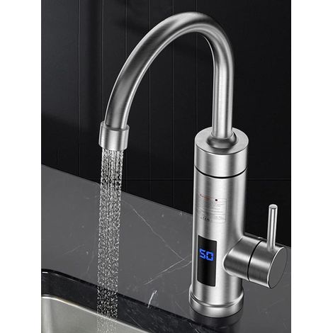 Robinet de cuisine électrique avec chauffe-eau instantané , 3000 W (3 kW), unité sous évier avec affichage de la température LED et bec pivotant à 360° en acier inoxydable (B) (1/5)