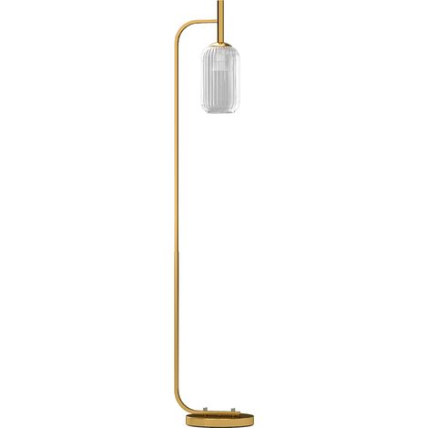Lampadaire sur pied salon luminaire avec abat-jour en verre texturé interrupteur au pied 29 x 25 x 152 cm métal doré (1/5)