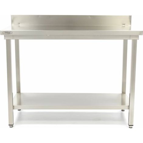 Table en acier inoxydable - 180 x 70cm - Hauteur réglable - avec dosseret - Maxima