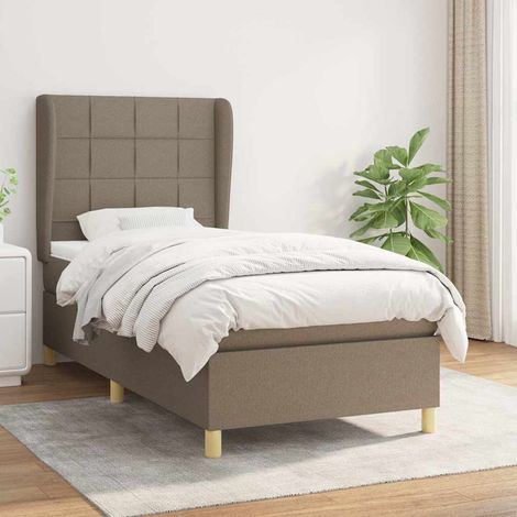 Cama box spring con colchón tela gris taupe 90x200 cm (1/5)